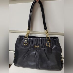 Coach Vintage Ashley Black Pleated Leather Chain Shoulder Bag Tote Purse